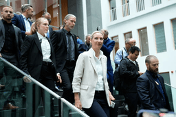 Co-leader of Alternative for Germany party, or AfD, Alice Weidel, leaves for a press conference in Berlin, Germany, Monday, Sept. 7, 2026. (AP Photo/Ebrahim Noroozi)