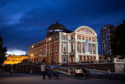 The Teatro Amazonas is visible at dusk in Manaus, Brazil, May 20, 2014. (AP Photo/Felipe Dana, File)