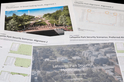 Part of a proposal to improve security at Lafayette Park, across from the White House, is photographed Wednesday, July 15, 2026, before a meeting on July 16 of the U.S. Commission of Fine Arts. (AP Photo/Jon Elswick)