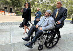 Former cargo ship captain John Merrone is wheeled out of federal court in the Brooklyn borough of New York by his lawyer, Bruce Barket, Wednesday, July 15, 2026, after pleading guilty to charges he drugged and sexually assaulted a U.S. Merchant Marine Academy cadet in 2019 while she was working on the vessel. (AP Photo/Michael R. Sisak)