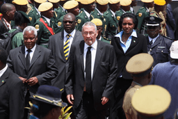 Zambian deputy President Guy Scott, center, attends the burial of Deputy President John Nkomo at the Heroes Acre in Harare, Zimbabwe, Jan, 21, 2013. (AP Photo/Tsvangirayi Mukwazhi, File)